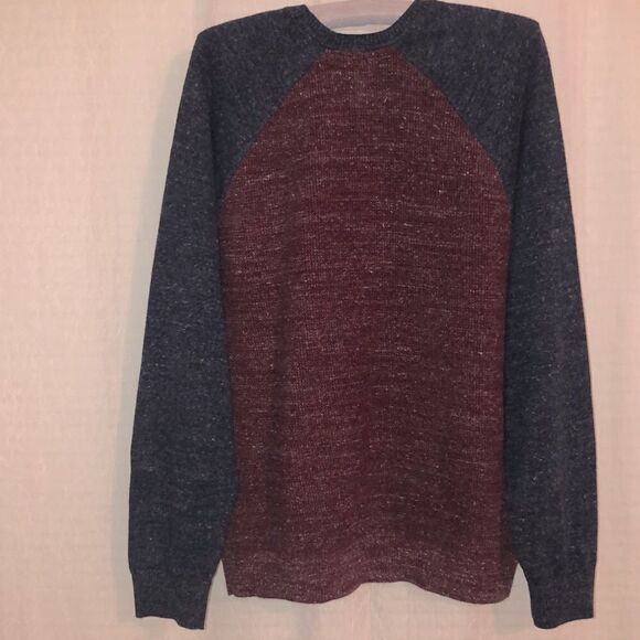GAP XL Waffle Knit Color Block Burgundy Navy Heathered Crewneck Thermal - Picture 2 of 12